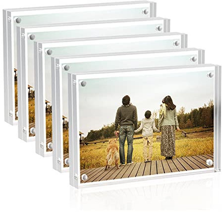Sezanrpt 5er-Set Acryl-Bilderrahmen 6x9cm, Klarer Doppelseitiger Magnetischer Fotoblock-Rahmen, Desktop-rahmenlose Bilderrahmen, Geldbörse Kleine Bilderrahmen 5x7cm