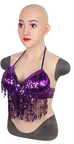 Realistische weiche Silikon falsche Brust Maske Weibliche falsche Maske Mit Künstlicher Silikon Brust Geeignet Für Crossdressing Transgender Halloween Kostüme Party Cosplay (Color : Light beige)