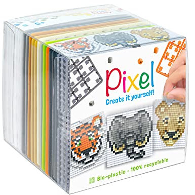 Pixel P29026 - Bastelset Wildtiere, Stecksystem als kreatives Hobby für Kinder ab 6 Jahre, Würfelbox mit Motivvorlagen und Pixelquadraten