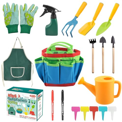 23 Stück Gartenwerkzeug Kinder, Gartengeräte Gartenspielzeug Kinder, Gartenset Kinder, Gartenwerkzeug Klein, Gartenspielzeug Kinder mit Schaufel Gießkanne Gartenhandschuhe