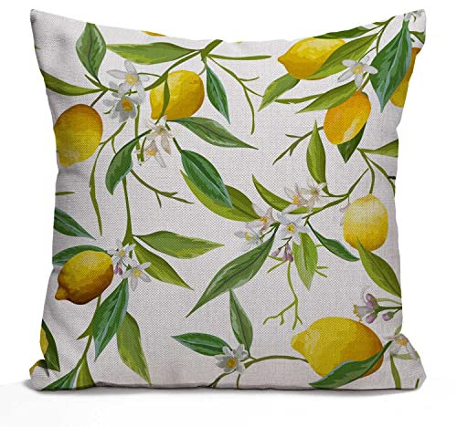 Tomda Cushion Cover Summer Elegant Green Jungle Leaf Floral Lemon Flowers Leaves 45x45cm 18x18 Inch Throw Pillow Cover Pillowcase Sofa Square Print