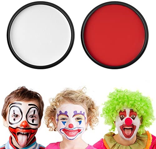 GIBOT Pintura Facial para Cara, Maquillaje Blanco y Rojo Halloween,Regalos Para El Día Del Halloween/Carnaval, Niño/Fiesta de Cumpleaños (Blanco+Rojo) 28 g/unidad
