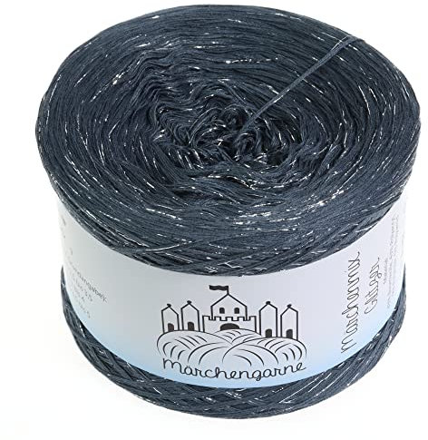 Bobbel Wolle Uni + Silber Glitzer 300g - 1140m 4Fach Farbverlaufsgarn Größe Strickwolle Häkeln (Granit Silber Glitzer)