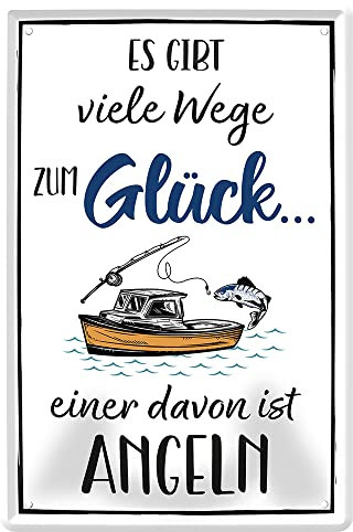 helges-shop Metallschild mit witzigen Spruch für Angler Sportangler Fischer | Retro Deko Schild für Angler-Stube Angel-Verein | Geschenkidee Freizeit- und Hobbyangler | Petri Heil | 20x30cm