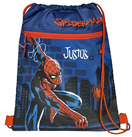 Turnbeutel Spider-Man Jungen mit Name | Personalisierter Schuhbeutel in blau für Kinder | Sportbeutel zum Zuziehen Kinderrucksack inkl. Wunschaufdruck