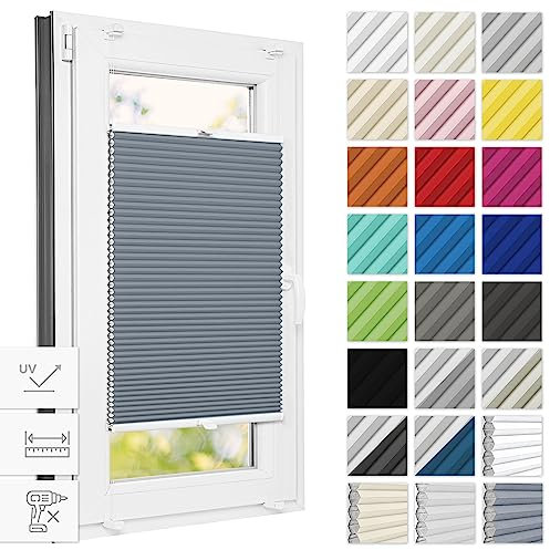 Estika Wabenplissee ohne Bohren verdunkelung 95 cm x 150 cm - Waben: Grau - Weiß - Bruchfeste Klemmhalter, Plisees ohne Bohren Blickdicht, Plissee klemmfix, Verdunklungsplissee