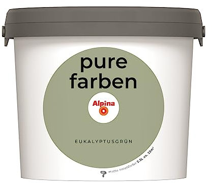 Alpina Peinture murale pure - Vert eucalyptus - Peinture intérieure résistante et respirante - Économique, bien couvrante et lavable - 2,5 l