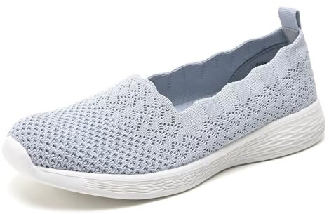 Puxowe Damen Slip On Sneaker Leichte Atmungsaktiv Sportschuhe Turnschuhe Bequem Freizeitschuhe Walking Schuhe Outdoor Fitness 43 EU Light Gray