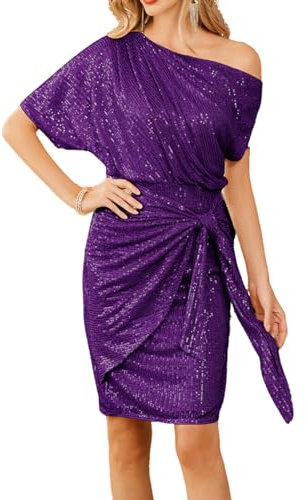 GRACE KARIN Robe Femme à Paillettes Élégante de Soirée Crayon Asymétrique Une Épaule Nue Vintage de Cocktail S Violet