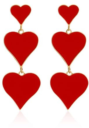 Vavhoo Drei rote Herz-Ohrringe für Frauen, baumelnde Ohrringe für Mutter, Schmuck, Geschenk, Muttertag, Valentinstag, Metall, Kein Edelstein
