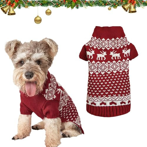 Hundepullover Weihnachten Hund Rollkragenpullover Weihnachten Muster Strickwaren warme Haustier Pullover, Winter Hund Mantel, Pullover Pet-Kostüm für Hundepullover klein mittelgroße Hunde (L, E)