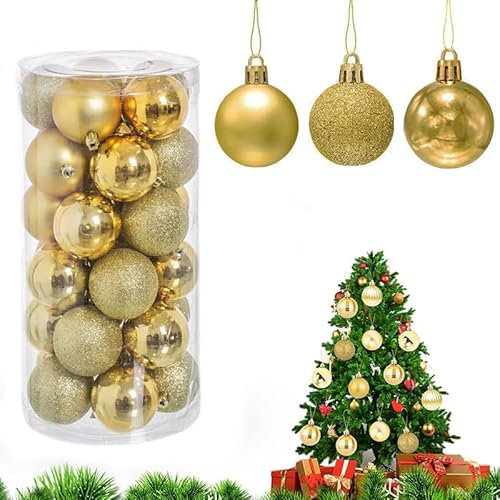 Virsus 30 Palle di Natale 59063, Diametro 6 cm, Palline in Plastica Infrangibile per Albero di Natale, Decorazioni e Addobbi Natalizi, Set di Palline Glitterate, Lucide e Opache (Oro)