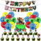 Geburtstagsdeko Spiel Jungen, Gamer Spielthema Geburtstag Party Deko, Happy Birthday Dekoration Banner, Pixel Kindergeburtstag Deko mit Farbige Luftballons Cupcake Topper
