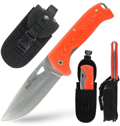 JEO-TEC Nº47: Couteau Pliant de Chasse Survie Bushcraft Randonnée Camping, Lame Inox MOVA-58, Étui en Cordura Multiposition + Firesteel, Fabriqué en Espagne, Folding knife