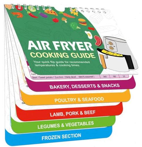 Livret de guide de cuisine magnétique pour friteuse à air, ensemble de feuilles de triche magnétiques suspendues, tableau des temps de cuisson, livre de recettes, tableau des temps de cuisson pour