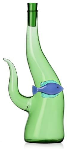 Ichendorf Milano Bottiglia Alga con Pesce Blu, Collezione Marine Garden, 70 cl, Vetro Borosilicato, Fatto a Mano
