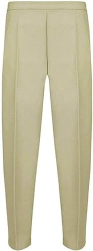 Ladies Half Elasticated Waist Trousers 2 Front Side Pockets Short Regular Long Length Business Office Work Womens Pants Bottoms UK 8-24 (UK, Numeric, 18, Regular, Long, Stone)