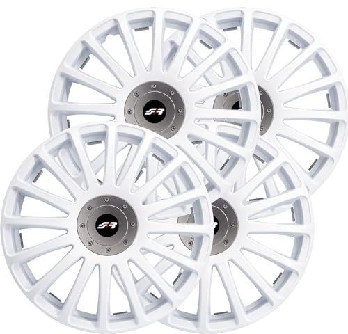 Simoni Racing GP/16W, Set 4 Radkappen Gran Prix White 16 Zoll, Radkappen Auto Weiß und Silber