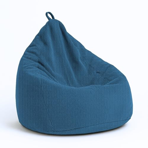 chilly pilley Sitzsack aus Cord mit EPS-Füllung - Sitzkissen - Bequem Bean Bag (Dunkelblau, 65x85)