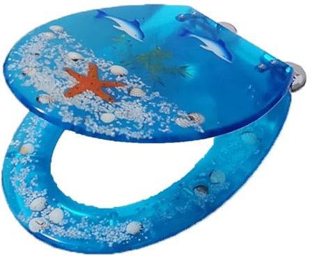 JATIBOSH Toilettensitz mit Absenkautomatik Und 3D-Motiv, Außergewöhnliche 3D-Optik, Pflegeleichter Thermoplast, für Die Meisten Toiletten, Toilettendeckel für O/V/U Form Toiletten, Blau