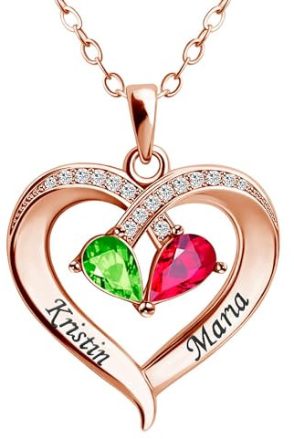 925 Sterling Silver Customize Necklaces For Women Personalized 2 Names Necklace with 2 Heart Birthstones Engraved Necklace (Rose gold plated Sterling Silver)