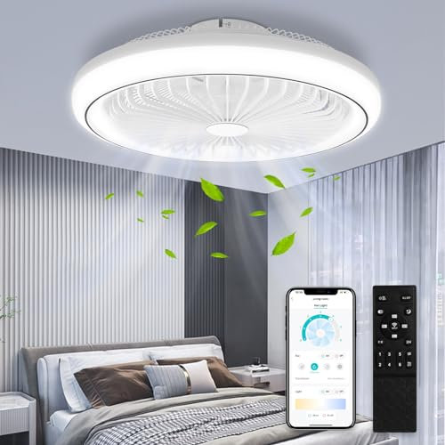 Viugreum Deckenventilator mit Beleuchtung, 3 Farbtemperatur und 6 Geschwindigkeiten Lampe mit Ventilator, 47CM Leise Dimmbar Ventilator Deckenlampe mit Fernbedienung Timer Für Wohnzimmer Schlafzimmer