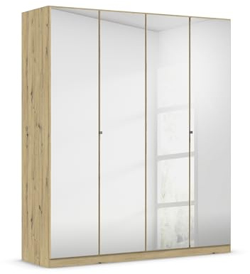 Rauch Möbel Reflect, Kleiderschrank, Farbe Eiche Artisan, Breite 181 cm | Schrank, 4-türig, mit Spiegel, Zubehör Classic, für Schlafzimmer, Kinderzimmer, Studentenwohnung, Garderobe, Flur