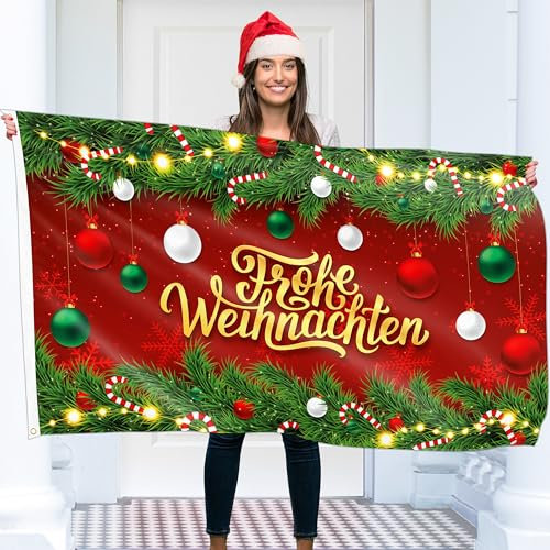 Weihnachtsfahne 90x150 cm mit Ösen – Weihnachtsflagge Frohe Adventszeit – Lebendiger Digitaldruck – Flagge Advent - Fahne Weihnachten – Doppelnaht