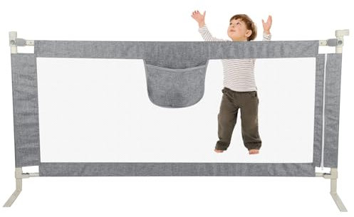 MUL-BOUTIQUE Bettgitter für Kinder, höhenverstellbar, Sicherheitsbarriere für Kinder, atmungsaktives Bett, Schlafschutz (Grau, 180 (L) x 72,5 – 101,5 (H) cm)