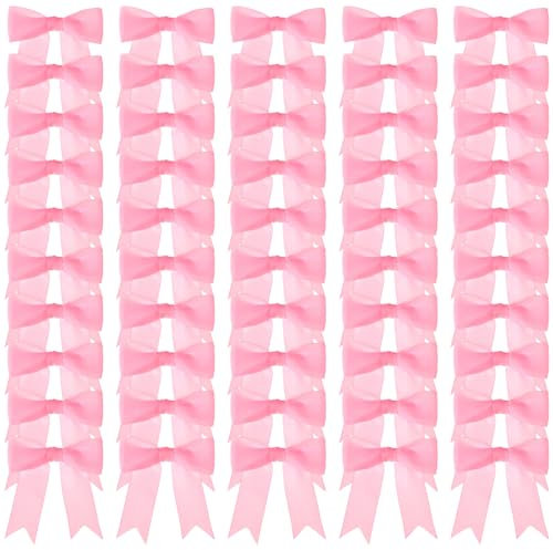 50 Stück Satinband Schleifen, Autoschleifen, Antennenschleifen, Handgefertigte Deko Schleifen, für DIY Basteln Hochzeit Party Geburtstag Geschenkenverpackung (Rosa)