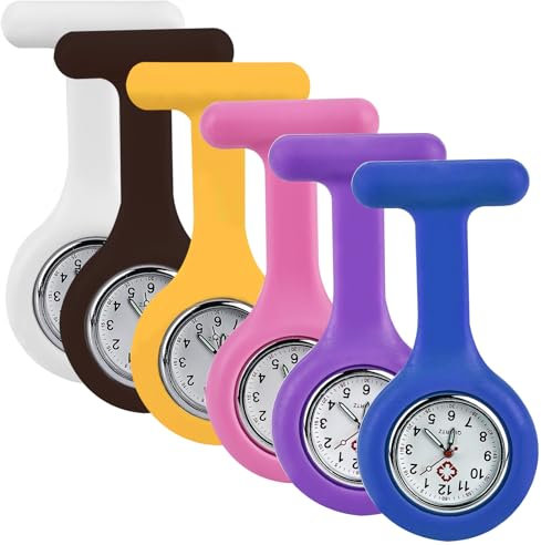 WIYETY Krankenschwester Uhren 6 Stück, Schwesternuhren mit Clip, Schwesternuhr Ansteckuhr fob, Praktische Pulsuhr Krankenschwester für Ärzte und Krankenschwestern (Lila+Blau+Rose+Gelb+Weiß+Schwarz)