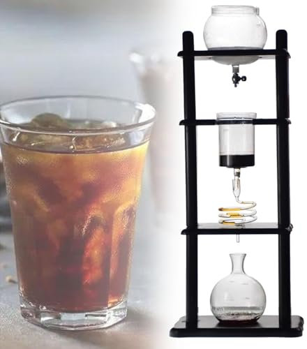 Hydravex Ice Drip Cold Brew Coffee Maker Ice Coffee Machine with Slow Drip Ice Chilling Coffee Tower Large Capacity 5-8 Cups Handmade Glass Pine Wood Frame, for Commercial Office