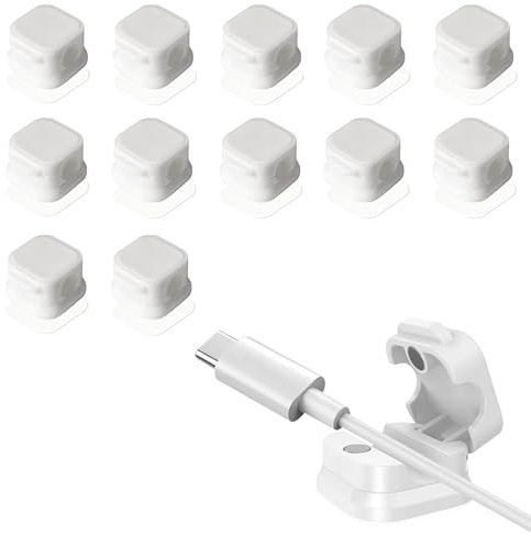 12 Pcs Magnetic Cable Clips, Magnetic Cable Holders, Desk Magnetic Cable Organisers, Self Adhesive Desk Wire Cable Management Tidy Clips for Phone Charging Cable Magnetic Cable Cord Organizer (White)