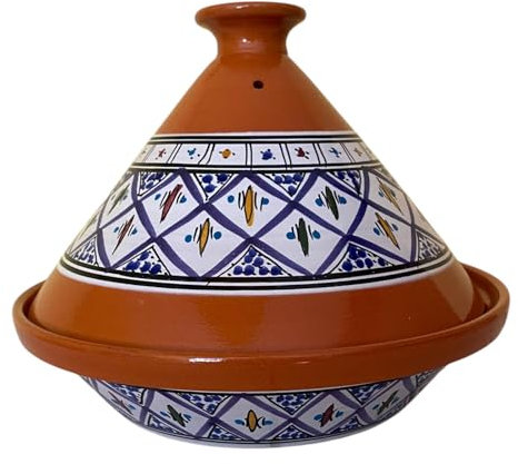 La Maison Unique: Tajine Terre cuite Marocaine Tunisienne Diamètre 32 cm Cocotte Pression Avec Couvercle Plat Ethnique Marocain Cuisine Santé - Qualité Premium - Bleu