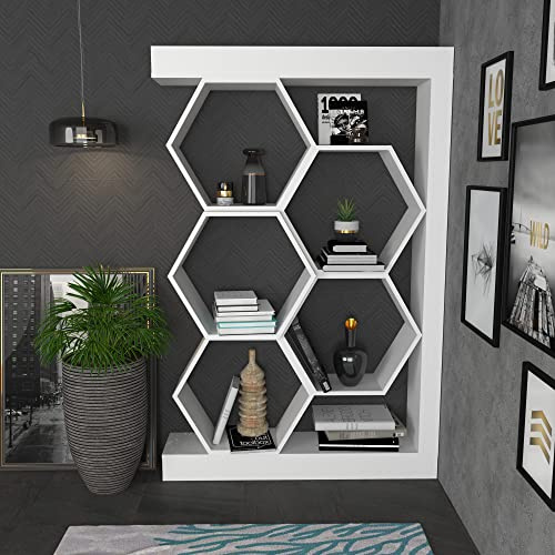 Modern White Bookshelf, 90 cm x 24.6 cm x 140 cm | 100% Melamine Coated Particle Board, 18 mm Thick | Stylish Storage for Home & Office