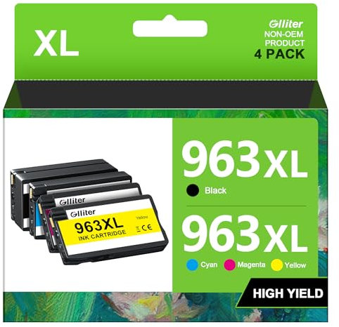 Glliter 963XL 963 XL Multipack Kompatibel für hp 963xl Multipack Kompatibel mit HP Officejet Pro 9010 Patronen Officejet Pro 9012 9022 9014 9010 9020 (Schwarz Cyan Magenta Gelb)