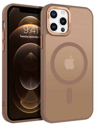 VENINGO Coque magnétique pour iPhone 12/iPhone 12 Pro Compatible avec MagSafe Coque Translucide Mat Silicone Tpu Anti Empreintes Digitales Coque pour iPhone 12/iPhone 12 Pro 6,1 Pouce Marron