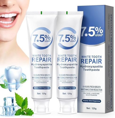 2 Stück Hydroxylapatit Zahnpasta, Hydroxyapatite Toothpaste, Zahnpasta Hydroxylapatit, Fluoridfreie Zahnschmelzreparatur und Linderung von Zahnempfindlichkeit