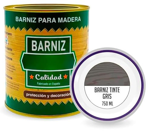 AC - Bote de Barniz para Madera - Fabricado en España - Ideal para todo tipo de Maderas, vigas, cerchas, marcos, etc. - Capacidad de 750 ML - Gris