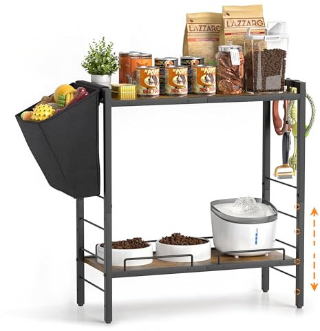 Bikoney Elevated Dog Feeding Station - Adjustable Height Raised Dog Bowl Stand with Storage Basket, Large Pet Food Holder for Medium & Small Dogs & Cats - Durable & Space-Saving Organizer