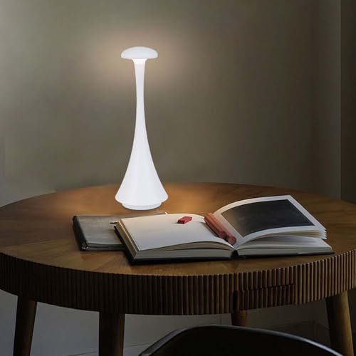 AoLa LED Tischlampe Akku Kabellos Pilz Tischleuchte mit Touch Dimmbare 3000K-6000K Nachttischlampe Modern Mushroom Lampe Tragbare USB Aufladbar Schreibtisch Lampe für Schlafzimmer Restaurant Bar,Weiß