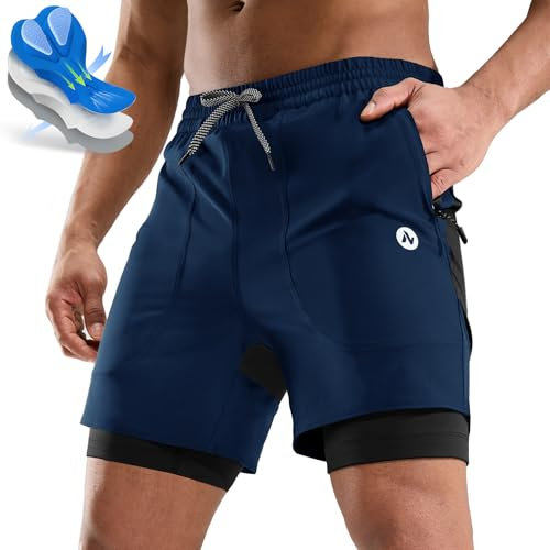 Nepest Mountainbike Hose Herren Kurz MTB Mhorts Gel 4D Radfahrerhose Herren mit Tasche Radhose Marineblau/Schwarz,M