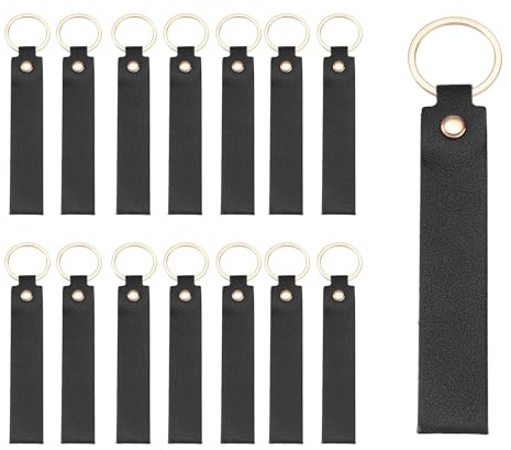 sourcing map 20 Stück PU-Leder-Schlüsselanhänger-Rohlinge, Lasergravur, Schlüsselanhänger, Leder-Schlüsselanhänger-Set mit Schlüsselringen für Bastelbedarf, Geschenke (schwarz, 13,5 x 2 cm)