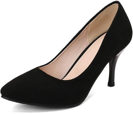 Lizoleor Decollete Donna Tacco A Spillo Alto Punta Senza Chiusura Business Moda Camoscio Nero Numero 45 EU/47CN