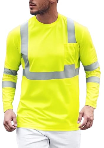 Cexiakong Langarmshirt Herren Warnschutz TShirt Warnweste Reflektierend Warnweste Atmungsaktiv Leicht Kurzarmshirt Kurzarm Arbeitskleidung Sichtbarkeit Hemden
