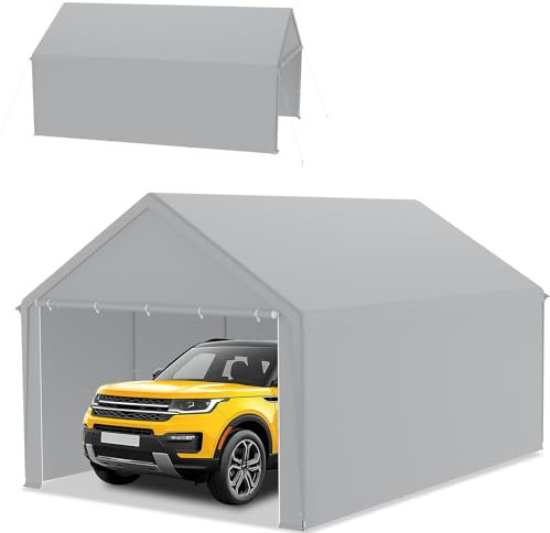 Froadp Tente de carport, 4 x 6 m, tente de stockage, tente de pâturage et garage de tente, abri stable avec bâche en polyéthylène, résistante aux UV et imperméable, idéale pour voiture, camion, jardin