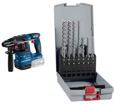 Bosch Professional 18V System Cordless Rotary Hammer GBH 18V-22 + 7X PRO SDS plus-5X Hammer Drill Bit Set (for Concrete, Lime and Sand Bricks, Ø 5-12 mm)