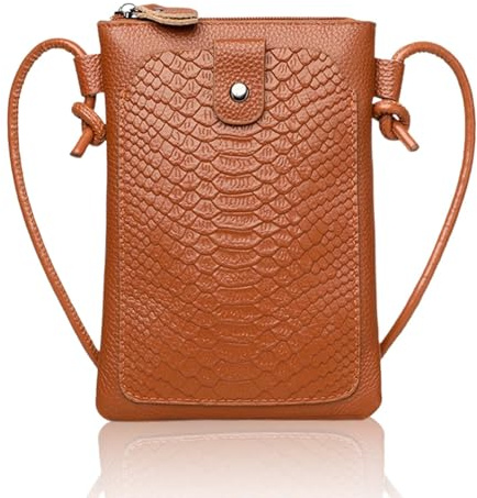 Eclove Pochette Telephone Portable pour Femmes, Sac Bandoulière Femme en Cuir Véritable, Petit Sac à Main avec Compartiments et Poches Zippées pour Voyage, Shopping et Usage Quotidien