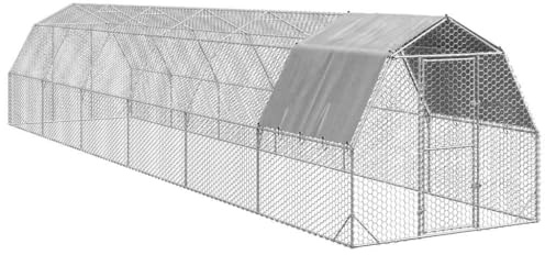 Kaninchen Haus Kleintierstall,Hühnerstall mit Dach 2,5x12x2,25 m Verzinkter Stahl,Kleintierstall Perfekt für Draußen und Drinnen