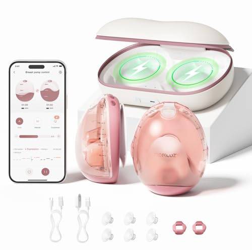 Momcozy Air 1 Ultra-Slim Breast Pump, Hands-Free Wearable Pump with Wireless Charging Case & App Control with Auto Mode & Full-Milk Alert, Industry-First Transparent Top for Easy Nipple Alignment